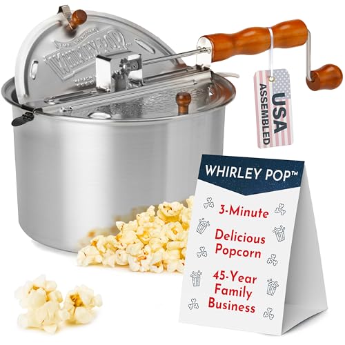 Whirley Pop Popcorn Maker - Silver Aluminum Stove Top Gourmet Popcorn Machine