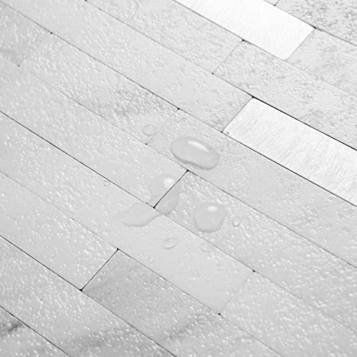 Faux Stone Peel and Stick Backsplash Tiles - White Marble Look, 20 Sheets with Silver Metal Accents, 11.7x5.9in, Easy DIY Wall Covering