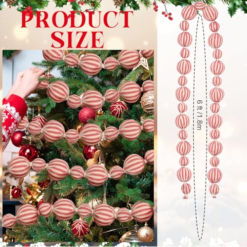 Jenaai 6 ft Retro Red & White Christmas Ball Garland - Rustic Holiday Decor