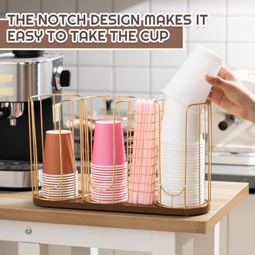 Coffee Cup Dispenser Organizer with Wooden Base - 4 Compartments, Color 2