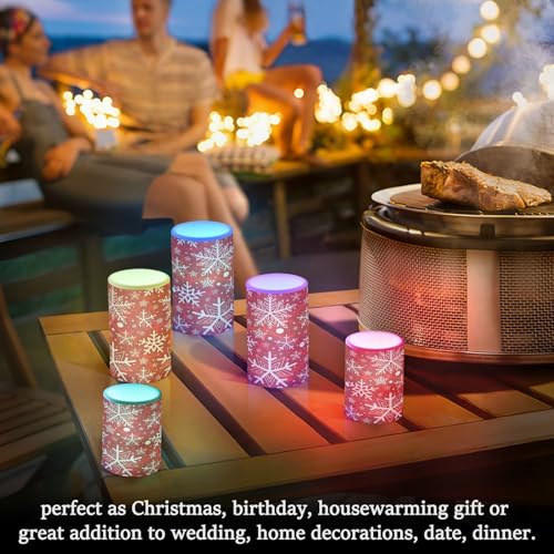 ALAZA Snowflakes Christmas Flameless Candles Set of 2 with Remote & Timer
