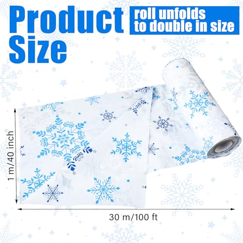 Hosuly Christmas Plastic Tablecloth Roll Disposable White Snowflake