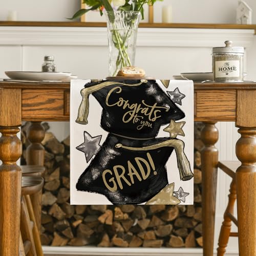 Artoid Mode Watercolor Congrats to You Star Graduation Table Runner 13" x 72" Black