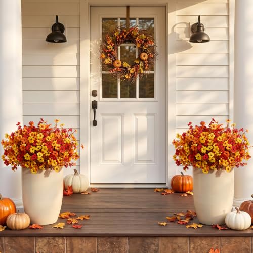 Artificial Fall Flowers for Outdoor Garden Decor - Sunset Orange, 36 Bundles