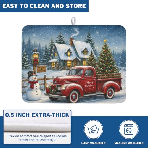 ABSOP Xmas Truck Snowman Dish Drying Mat 18x24 Inch - Microfiber Kitchen Counter Protector