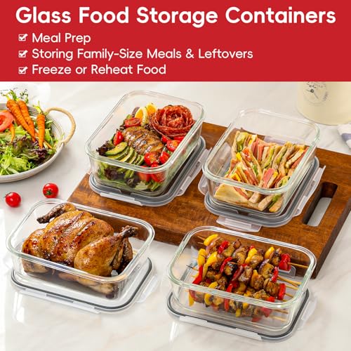 Snuvid 4 Pack Large 63oz Glass Food Storage Containers with Airtight Lids