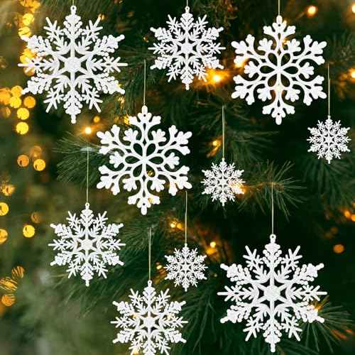 Christmas Ornaments Snowflake Decorations Christmas Tree Indoor Outdoor Decoration 36 Pcs Plastic Glitter White Snowflake Ornaments Set Hanging Winter Wonderland Holiday Party Home Decorations
