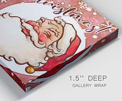 Renditions Gallery Cartoon Santa Wall Art - 12x18 Inch Canvas, Red & White Snowflake Background, Ready to Hang Christmas Decor