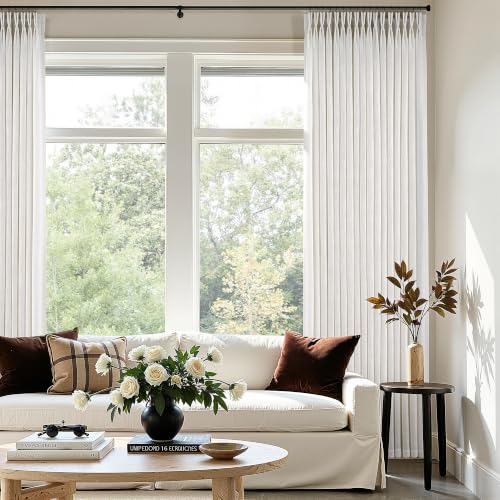 Natural Linen Pinch Pleated Curtains 112 Inch Long, 2 Panels - Pack of 2