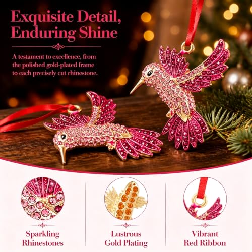 Pink Rhinestone Hummingbird Ornament - WYARMGIF Metal Christmas Décor, 2x2 in