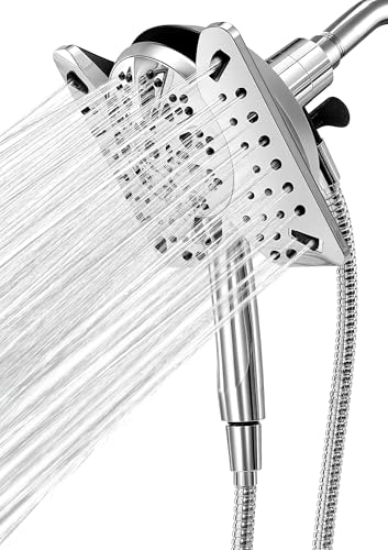Brushed Chrome Dual Shower Head Set with Handheld & Fixed Rain Shower, 9 Spray Modes, 59" Hose