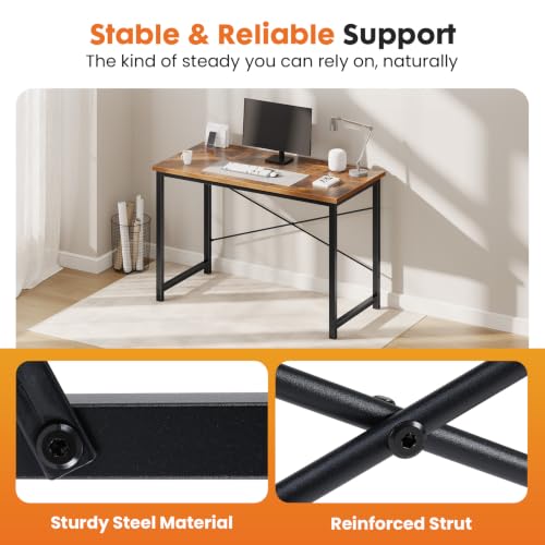 Sweetcrispy Rustic Brown 48-Inch Computer Desk for Bedroom & Home Office