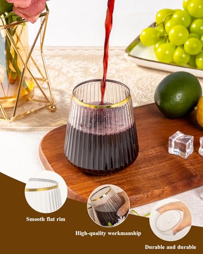 Clear & Gold 36 Pack 12oz Stemless Plastic Wine Glasses - Ribbed, BPA-Free Disposable