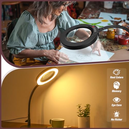 10X Magnifying Glass with Light and Stand, 5 Color Modes Stepless