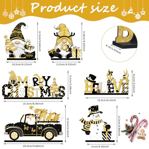 Capoda 6 Pcs Wooden Christmas Table Centerpieces Black & Gold Holiday Decor
