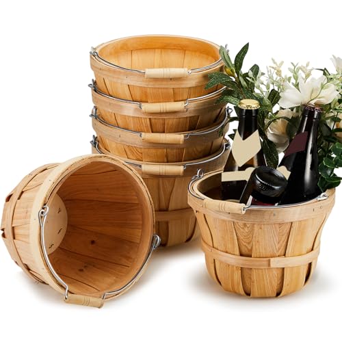 6-Pack Wooden Apple Bushel Baskets with Handles - Small Harvest Fruit Baskets