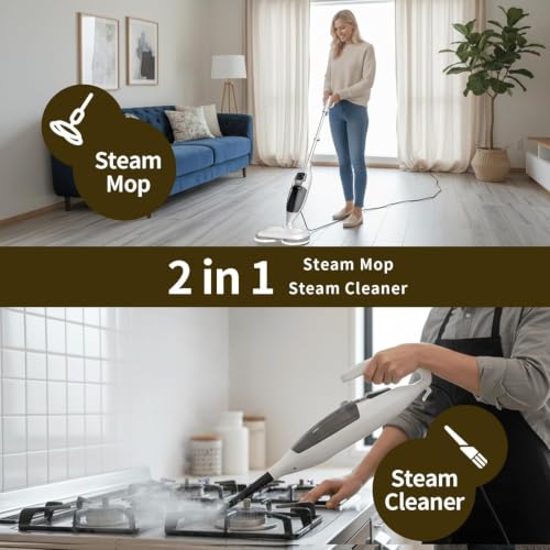 PUREBEAR White 300°F Steam & Scrub Mop with 13 Accessories – Lightweight Floor Cleaner