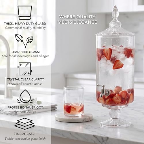 Fifth Avenue Westchester Glass Beverage Dispenser 2 Gal Crystal Drink Dispenser