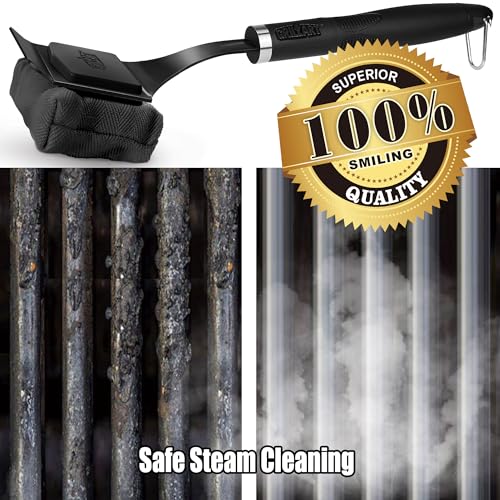 SteamWizards Bristle Free Grill Brush - Black 17-Inch Outdoor Grill Cleaner