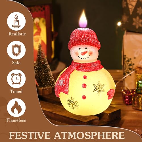 Meonum 1 Pack Snowman Flameless Candle Red – Battery-Operated Scented Wax Snowman with Timer