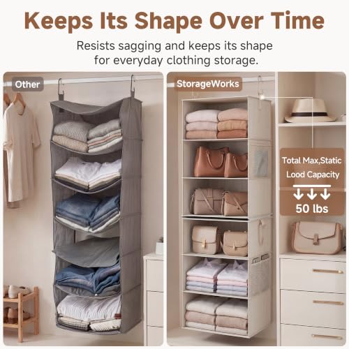 StorageWorks 6-Shelf Hanging Closet Organizer Ivory & White 13"D x 15"W x 47¼"H