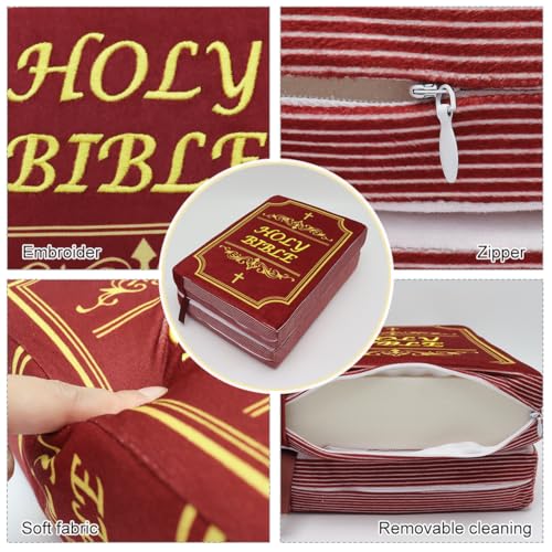 Bible Pillow Book Plush That Opens Christian Holy Bible Stuff Religious Party Favors Gifts for Kids for Christening Easter (Red)