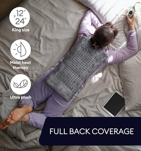 GENIANI Electric Heating Pad for Back & Neck Pain Relief, 12x24 Tabby Gray