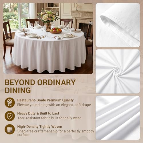 White Round Tablecloth 120 Inch 10 Pack - Washable Polyester Cover for 48-72 Inch Tables - Wedding & Party Linen