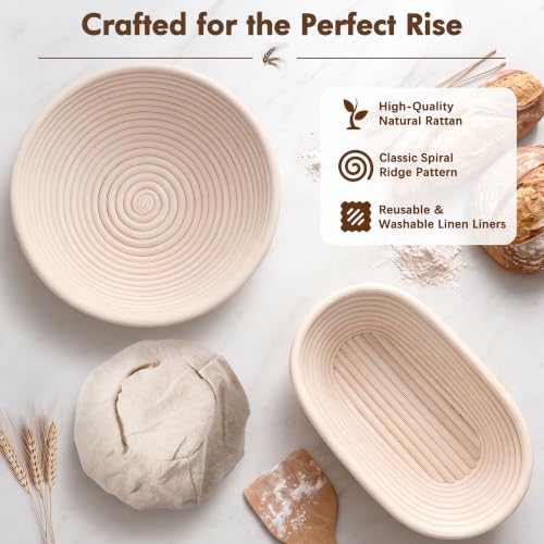 Red Sourdough Starter Kit with Banneton Baskets & Tools - 15 Pieces