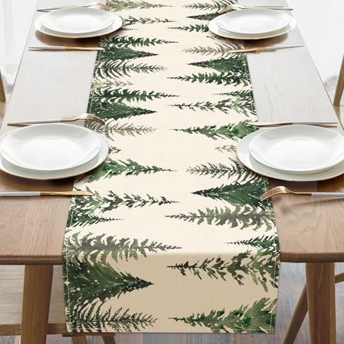 Croar Pine Trees Christmas Table Runner 13x72 in - Burlap Look