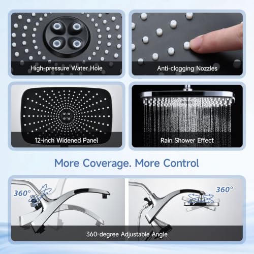 GRICH Chrome Handheld Shower Head with Filter & High Pressure Rainfall - Water Softening & 6 Modes