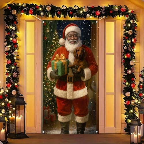 Christmas Door Cover Santa Wrapped Box 35x71 Inch Polyester Holiday Decor