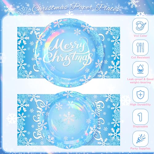 Xmas 96PCS Blue Snow Christmas Party Plates Napkins Forks Set - Fighting to Achieve