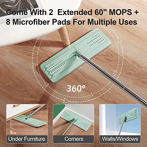 JOYMOOP Green Flat Mop System with 8 Microfiber Pads and Large Bucket Set