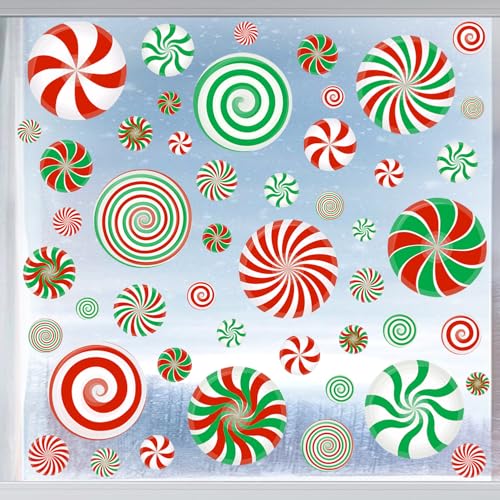 Colorful Christmas Candy Window Clings - 45 Pack Peppermint Holiday Decorations