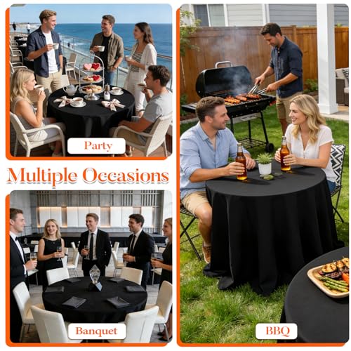 10 Pack Round Tablecloths 90 Inch Black for 36"-72" Table