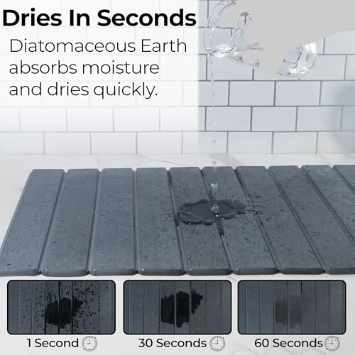 Large Stone Dish Drying Mat for Kitchen Counter - Water Absorbing, Foldable