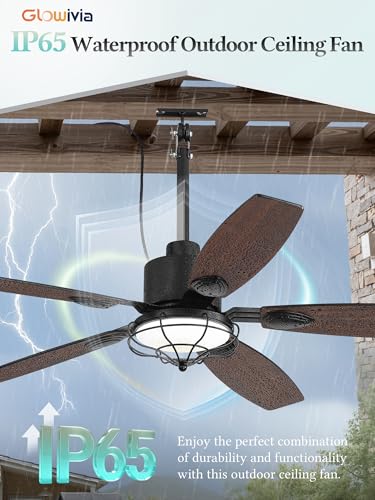 52-Inch Outdoor Ceiling Fan with Lights Waterproof IP65 Black