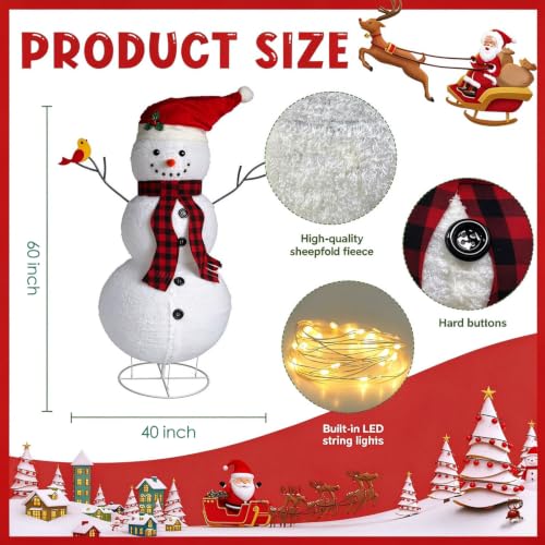 60-Inch Outdoor LED Snowman Decoration with 150 Lights, Collapsible Winter Holiday Decor