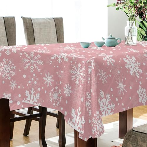 Mnsruu Christmas Tablecloth 60x108 Rectangular Light Pink Snowflakes – Wrinkle-Resistant Polyester