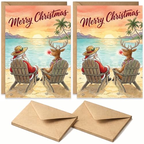 Old English Company 20 Christmas Cards with Santa & Rudolph - Festive Holiday Bulk Set with Envelopes