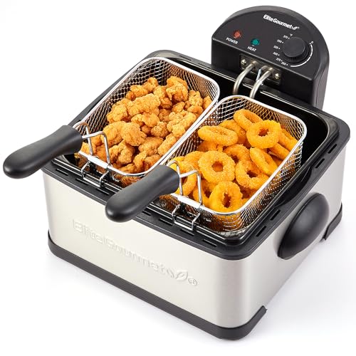 Elite Gourmet 4.5 Qt Deep Fryer with Dual 2-Quart Baskets - Stainless Steel & Black Variation
