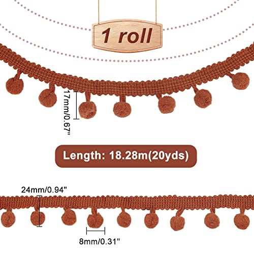 PH PandaHall 20 Yards Pom Poms Balls Fringe Trim, 24mm Trim Fringe Brown Sewing Ribbon Crafts Pompoms Tassel Lace for Sewing Pillow Clothing DIY Crafts Party Home Decoration, 8mm Balls
