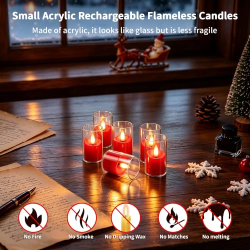 CYVONUS Red Melt Edge Flameless Tea Lights with Timer & Remote - 12 Pack