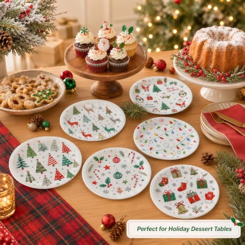 YIPTYBEU 48 Pack Christmas Paper Plates 7 Inch Assorted Holiday Designs - Christmas
