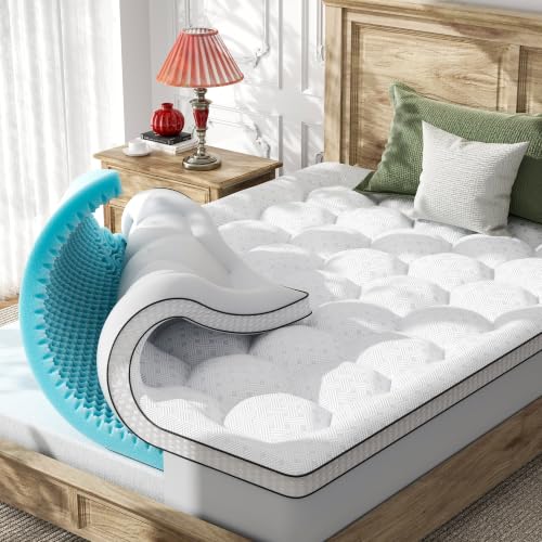 Qocismile White Full Size 4-Inch Dual Layer Memory Foam Mattress Topper