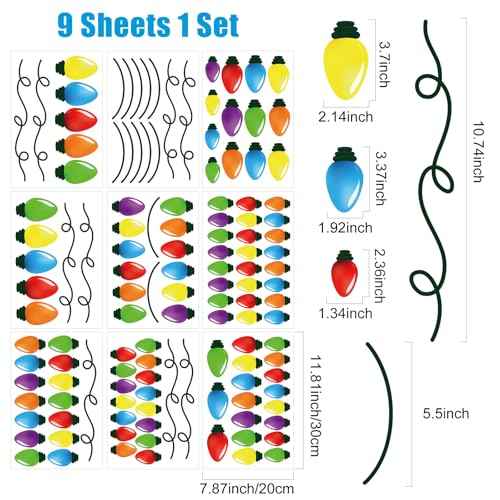 Cinrobiye 9 Sheets Christmas Bulb Light Window Clings Winter Christmas Car Refrigerator Decorations Stickers Door Window Seasons Decals for Holiday Xmas Christmas Home Kitchen Living Room (Bulb Light)