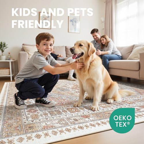 Orange 6x9 Area Rug for Living Room Washable Non-Slip Geometric Design