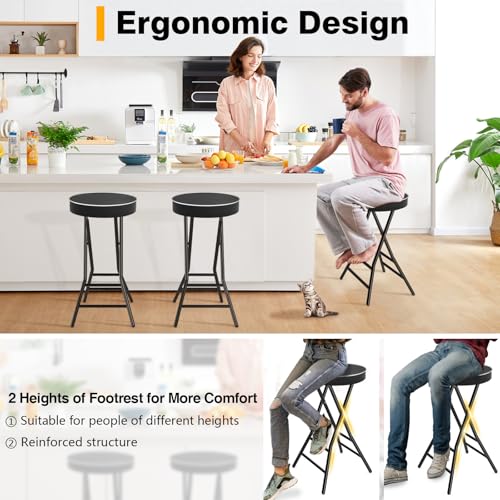 TAVR 26.4-Inch Black Collapsible Folding Stool with Safety Lock & Cushioned Seat