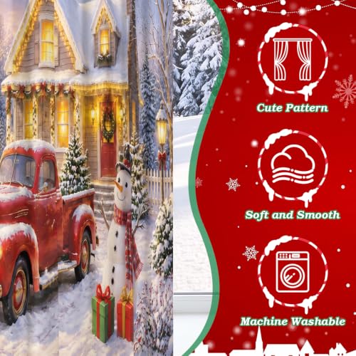 Blue White Christmas Curtains 2 Panel Set 52x84 Inches Holiday Window Decor